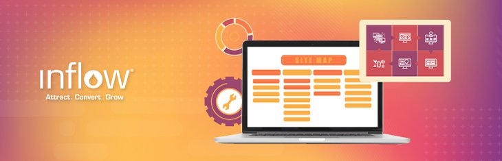 Illustration of laptop screen, showing diagram sitemap