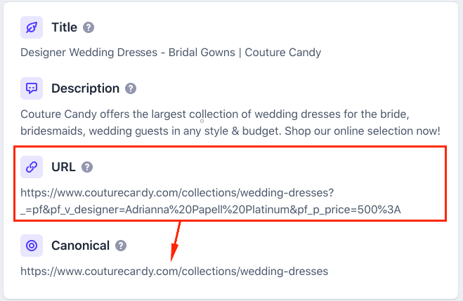 Page report for "Designer Wedding Dresses - Bridal Gowns | Couture Candy." Description: "Couture Candy offers the largest collection of wedding dresses for the bride, bridesmaids, wedding guests in any style & budget. Shop our online selection now!" URL: "https://www.couturecandy.com/collections/wedding-dresses?_=pf&pf_v_designer+Adrianna%20Papell%20Platinum&pf_p_price=500%3A" Canonical: "https://www.couturecandy.com/collections/wedding-dresses"