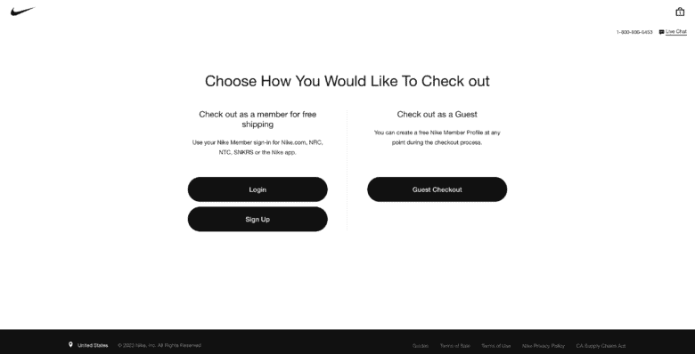 Nike.com: Choose How You Would Like to Check Out. Check out as a member for free shipping: Use your Nike Member sign-in for Nike.com, N R C, N T C, S N K R S, or the Nike app. Check Out as a Guest: You can create a free Nike Member Profile at any point during the checkout process.