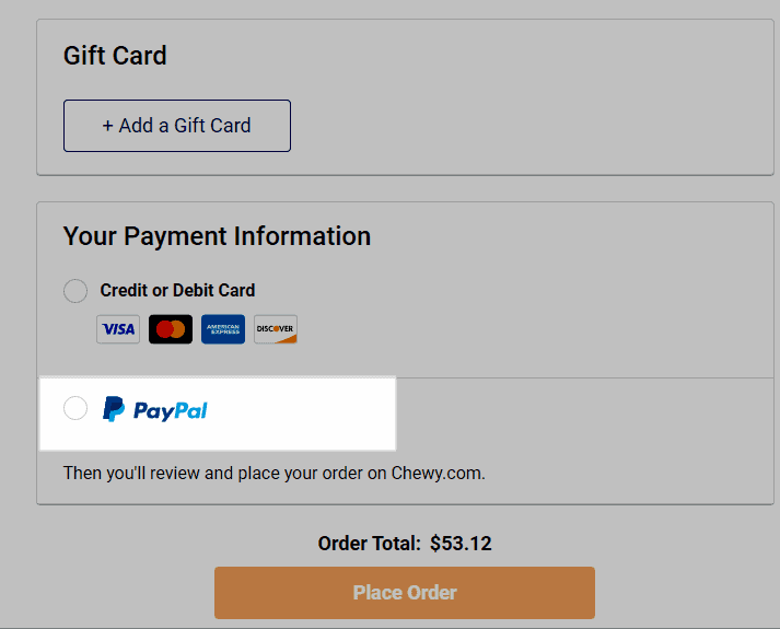 Checkout Page, Payment Options. Highlighted: Your Payment Information - PayPal