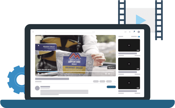 custom-ppc-campaigns Illustration of laptop screen, showing screenshot of Mountain House video ad.