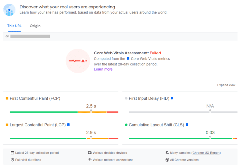 Google PageSpeed Insights Report. Discover what your real users are experiencing. First content painful (F C P): 2.5 s. First Input Delay (F I D): N A. Largest contentful paint (L C P): 2.9 s. Cumulative Layout Shift (C L S): 0.03.