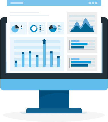 integrated-approach Illustration of computer monitor showing bar and line graphs in a report.