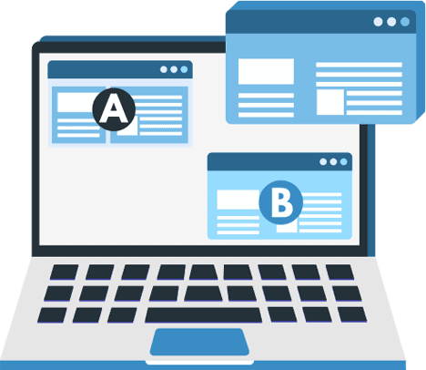 strategy-works Illustration of computer monitor with two screens, titled A and B.
