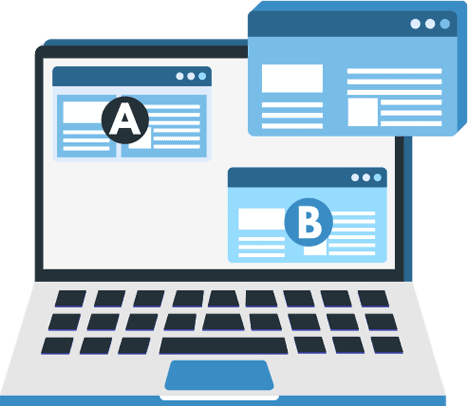 Illustration of computer monitor with two screens, titled A and B.