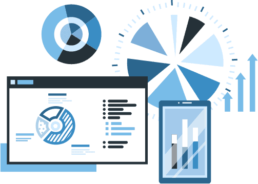 Illustration of reports and bar charts.