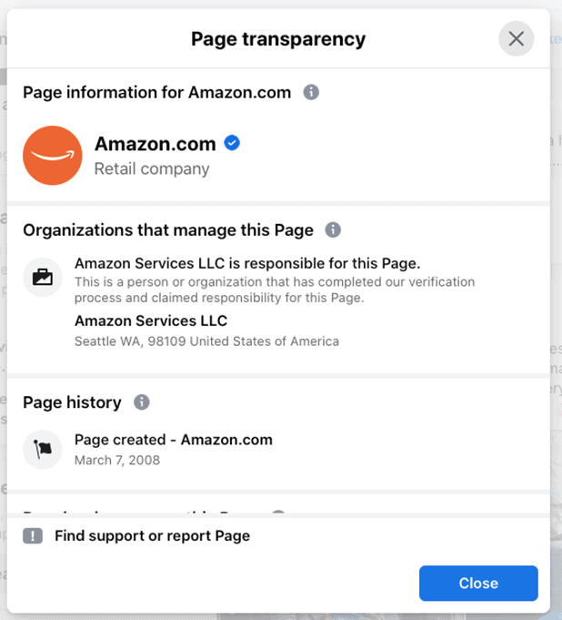 Screenshot of Amazon.com Facebook page's 