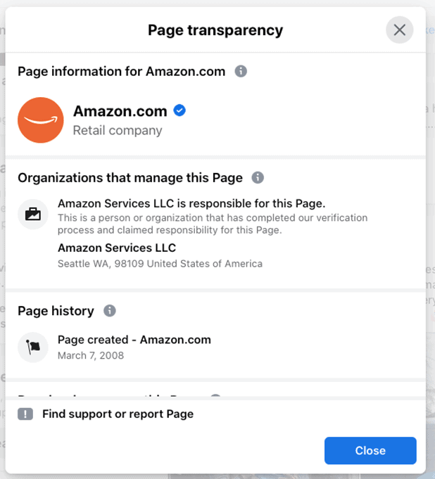 Screenshot of Amazon.com Facebook page's