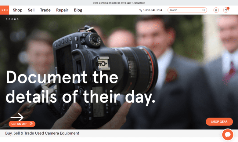 K E H Camera website homepage. Hero image caption: Document the details of their day.