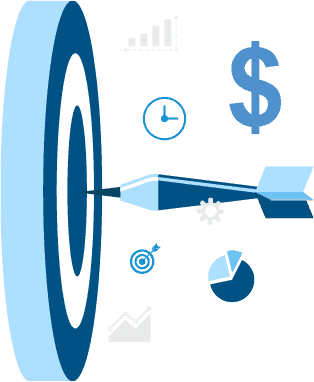 Dart hitting the bullseye of a target. Illustration.