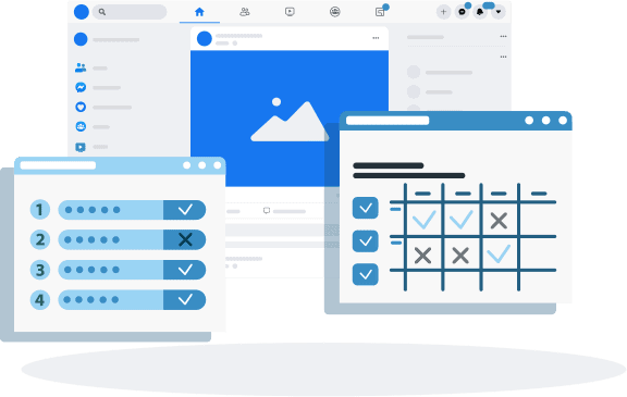 email-marketing-1 Facebook home feed with image icon. Social media scheduling calendars. Illustration.