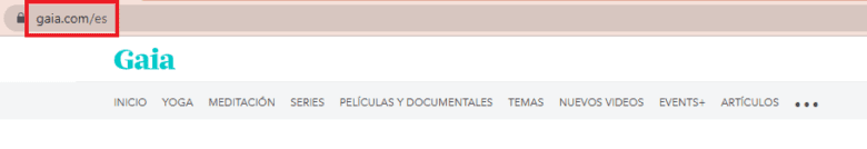 Gaia navigation menu in Spanish. URL: gaia.com/es.