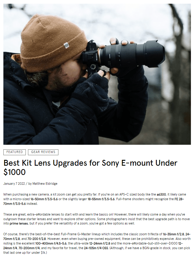 Blog post from K E H.com: Best Kit Lens Upgrades for Sony E-mount Under $1000.