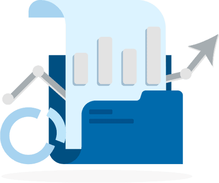 File folder with a bar chart report inside. Illustration.