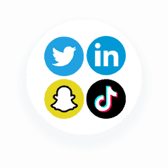 Logos: Twitter, LinkedIn, Snapchat, TikTok.