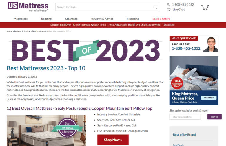 U.S. Mattress guide: Best Mattresses 2023 - Top 10. Updated January 2, 2023.