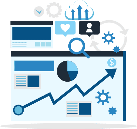 Website tabs showing graphs and reports. Illustration.