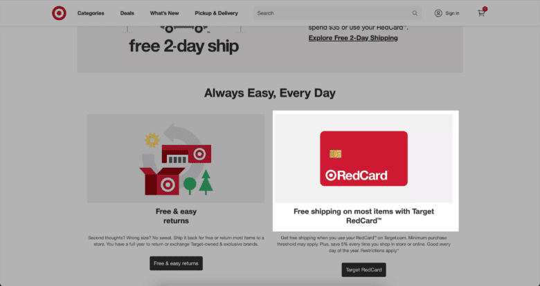 Target.com. Highlighted: Free shipping on most items with Target RedCard.