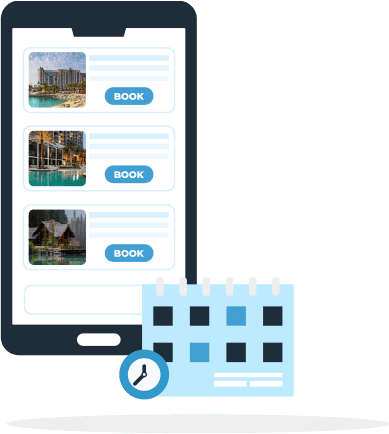 Mobile device screen with a hotel booking page. Illustration.