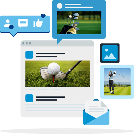 Internet window showing images of golf clubs, golf balls, and golfers.