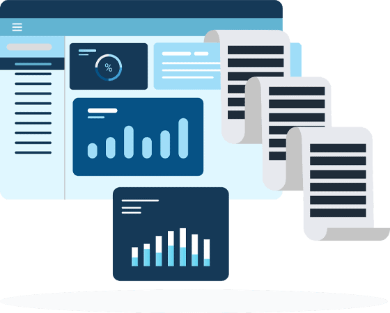 Internet tab showing charts and files. Illustration.