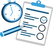 Checklist with pencil and clock. Illustration.