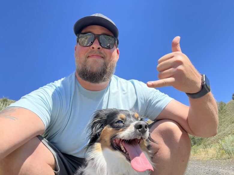 S E O Specialist David Gardener with his miniature Australian shepherd.